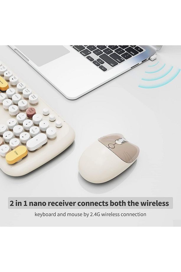 Kablosuz Klavye Ve Mouse Set 100 Tuşlu Retro Ve Şık Daktilo Renkli Tuş Tarzı Ingilizce Q Klayve - 2