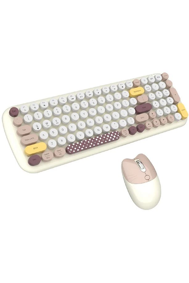 Kablosuz Klavye Ve Mouse Set 100 Tuşlu Retro Ve Şık Daktilo Renkli Tuş Tarzı Ingilizce Q Klayve - 1