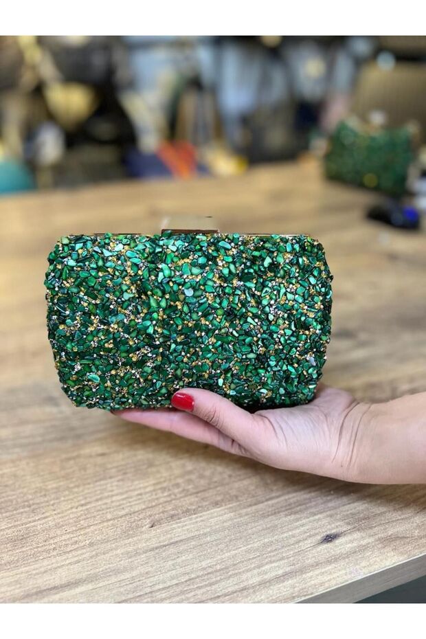 EVENING DRESS NATURAL STONE BAG GREEN