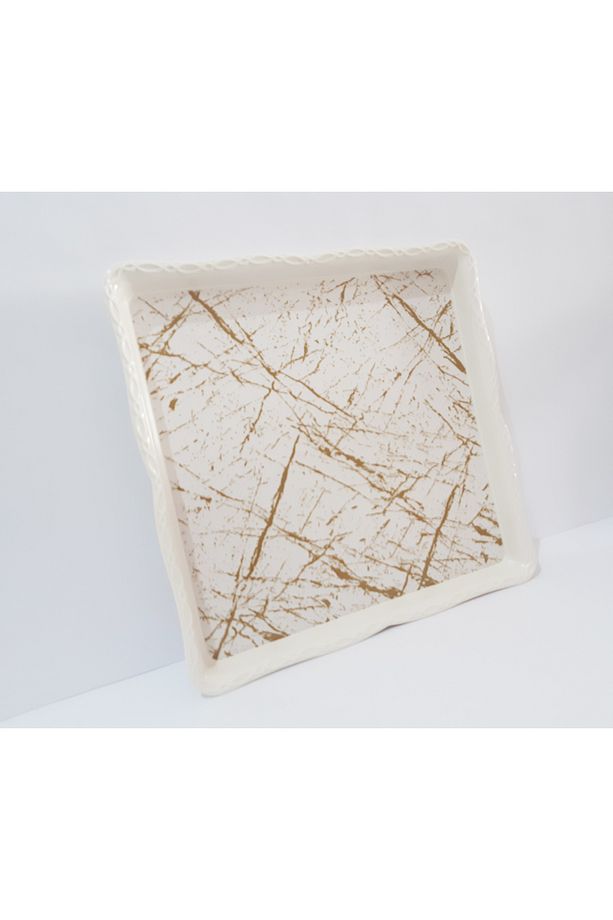 Çay Tepsi 28x28x3 CM Kare Desenli Çay Tepsisi Sunum Tepsi - 1
