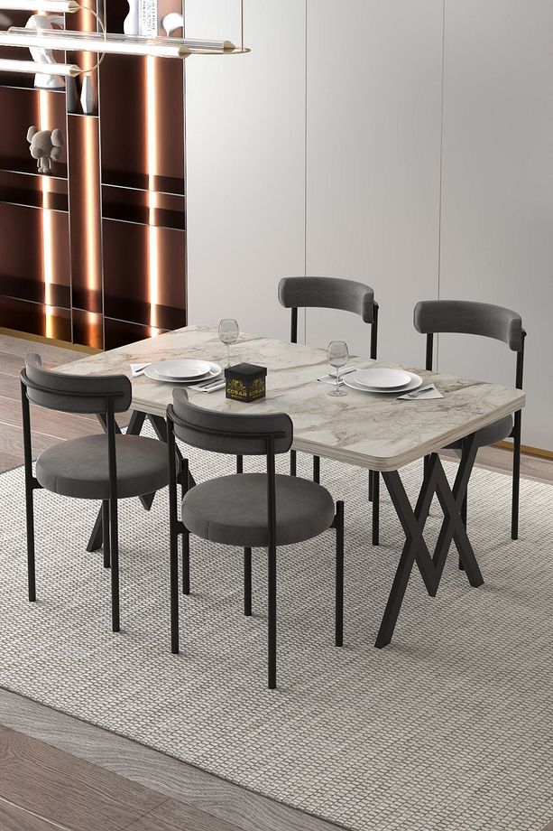 Ege 4 Kişilik Mutfak Masa Takımı -Antrasit Kumaş 70x110 W Mutfak Masası Takımı WAYAK Antrasit Kumaş - 1