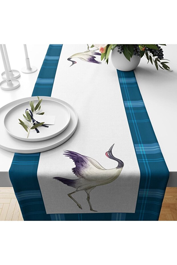 Bird Patterned Velvet Runner - 1