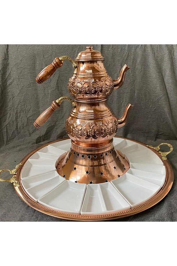 Padişah Bakır Kahvaltı Seti Tam Set Çaydanlık Takımı - 1