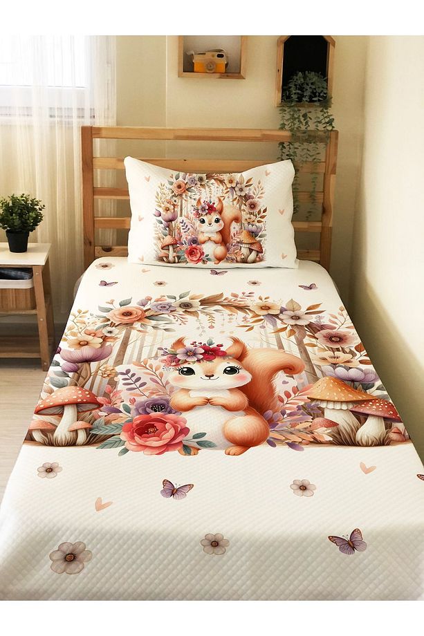 Sevimli Sincap Desenli Tek Kişilik Pike Takımı 160x230 Cm - 1