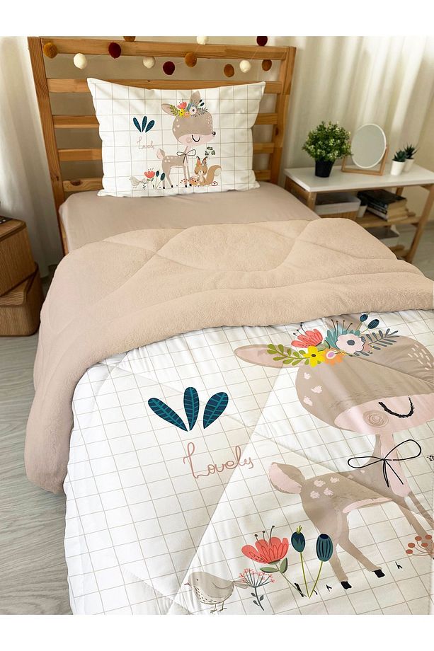 Geyik Desenli Tek Kişilik 160x220 Cm Wellsoft Çift Taraflı Silikon Yorgan Ve Uyku Seti - 2