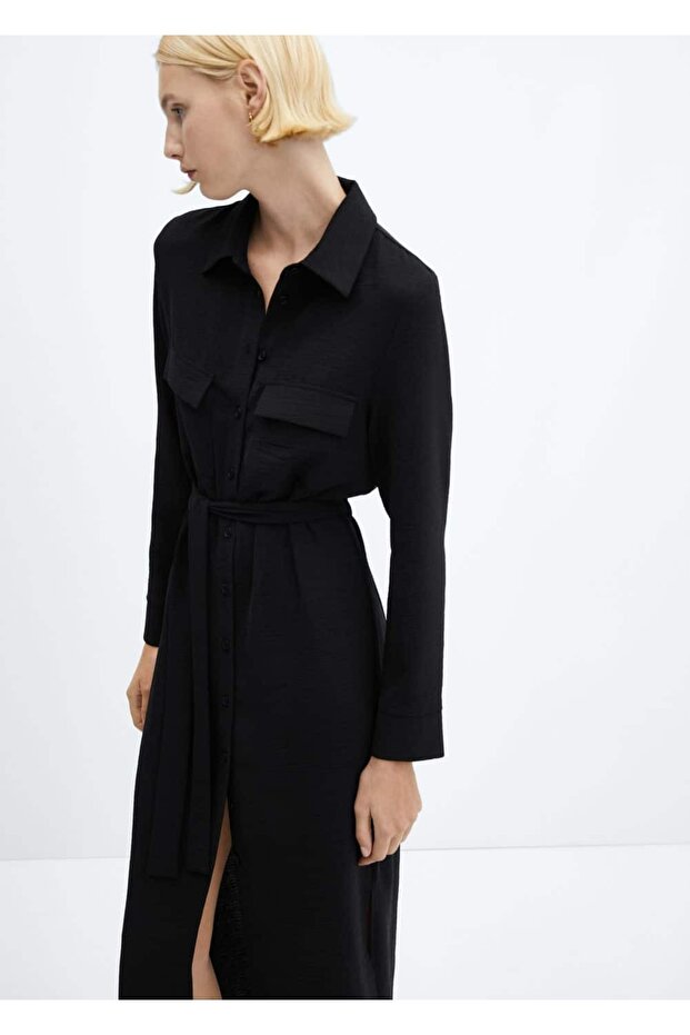 Kuşaklı gömlek elbise - 1