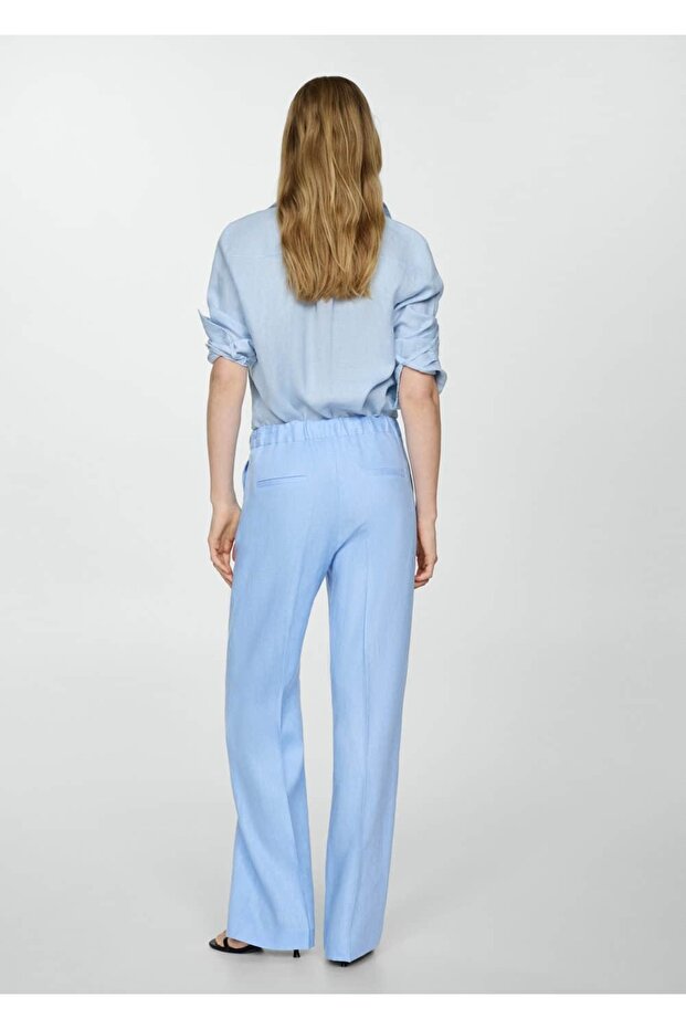 Keten karışımlı beli elastik pantolon - 4