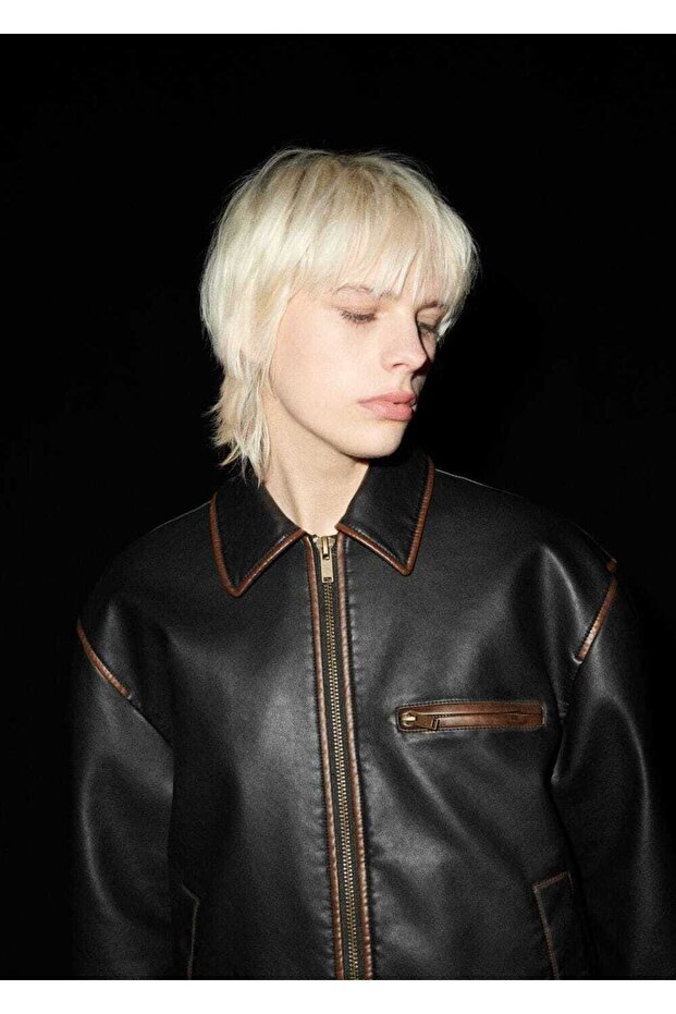 Eskitilmiş deri görünümlü ceket - 5