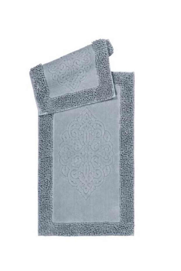 Cotton Set of 2 Square Bathroom Toilet Mats (60x100 60x50) Gray