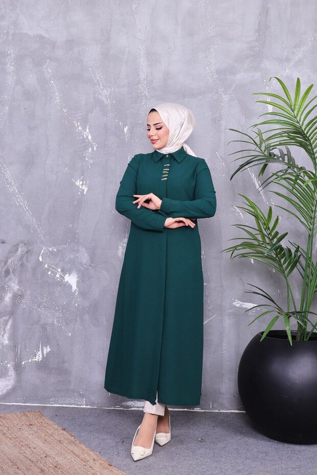 Full Buttoned Long Crepe Tunic - 6
