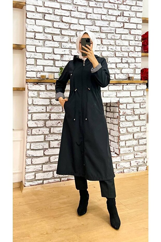 Striped Inside and Self Lined Waterproof Women's Trench Coat