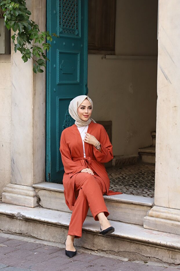 بدلة كيمونو مزدوجة بحزام - 3