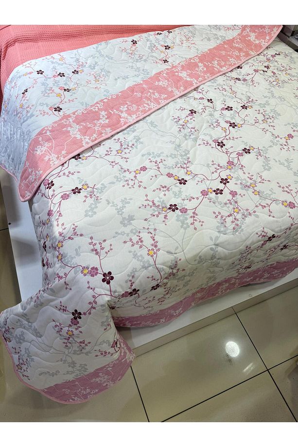 Pamuklu Tek Kişilik Çift Taraflı Çiçek Dalı Desenli Kapitone Çok Amaçlı Örtü 160x230 Cm. - 8