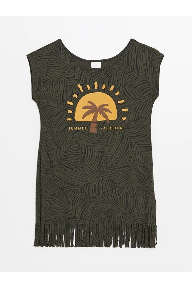 LCW DREAM Crew Neck Printed Short Sleeve Women's Beach Dress
