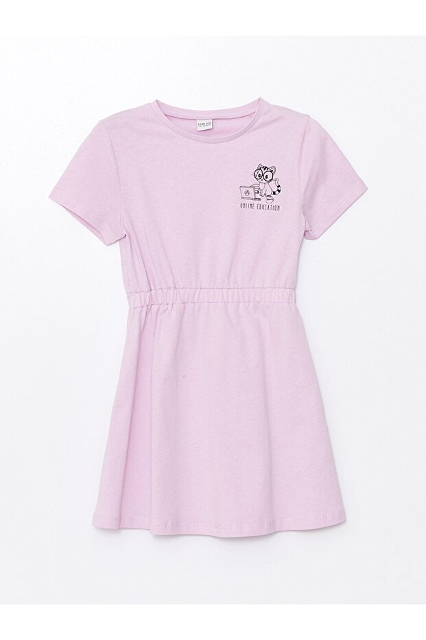 Crew Neck Printed Short Sleeve Girls' Dress