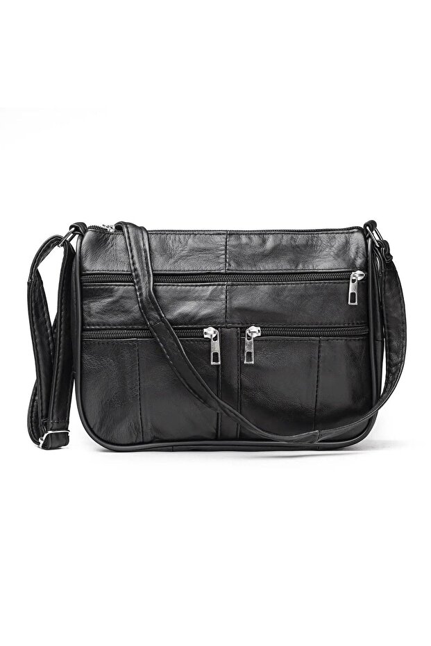 Genuine Leather Black Cross Shoulder Bag