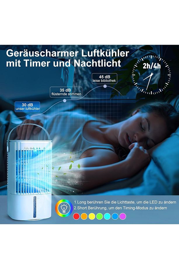 Mobil Klima,5'i 1 Arada Taşınabilir Klima, USB Mini Hava Soğutucu, Renkli Gece Lambası, 90° Salınım - 4