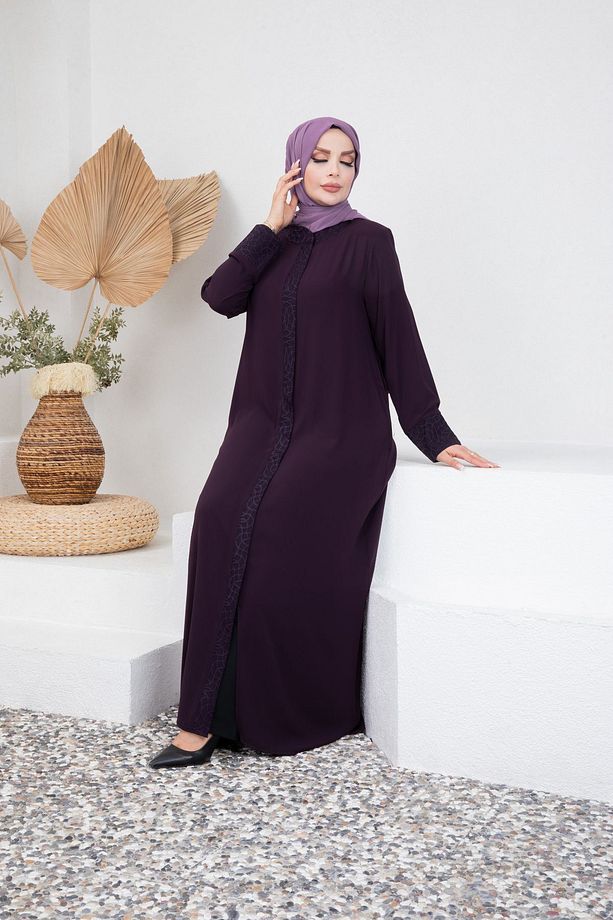 Medine Ipeği Mürdüm Desenli Ferace - 5