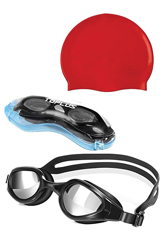 Swimming Goggles Set Latex Cap and Silicone Goggles with Special Luxury Box