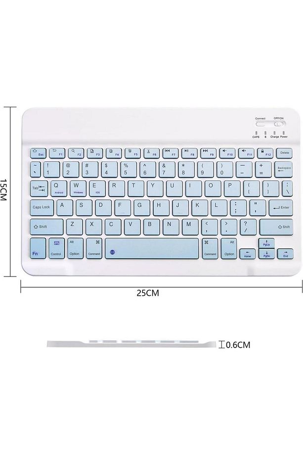 Samsung Galaxy Tab S7 FE T733 12.4" Uyumlu Kablosuz Bluetooth Şarj Edilebilir Mini Q Klavye - Mavi - 6