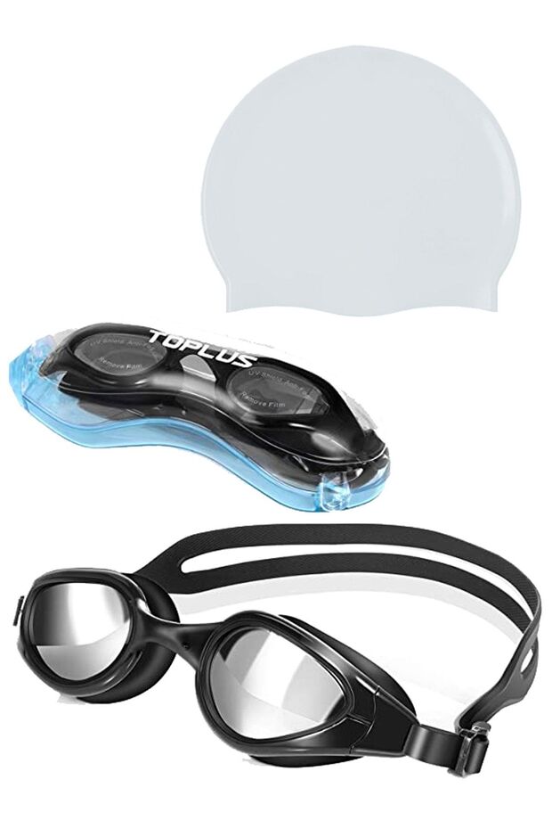 Swimming Goggles Set Latex Cap and Silicone Goggles with Special Luxury Box