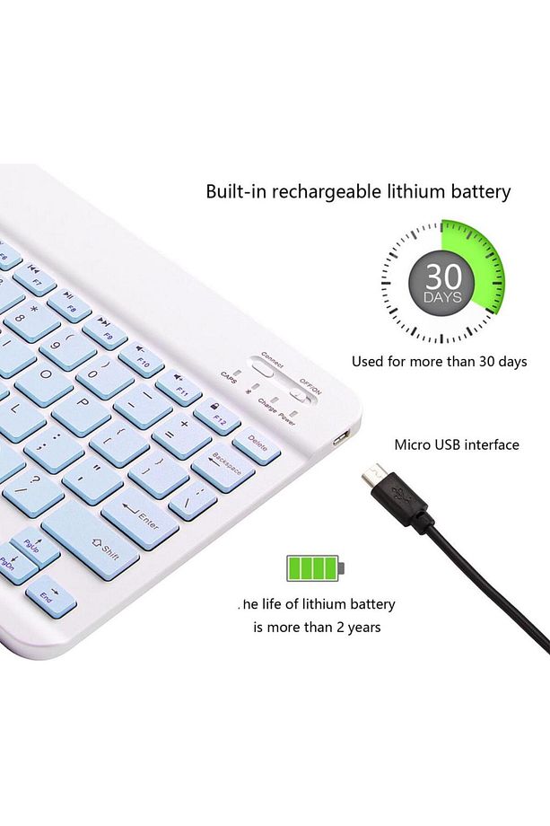 Samsung Galaxy Tab S7 FE T733 12.4" Uyumlu Kablosuz Bluetooth Şarj Edilebilir Mini Q Klavye - Mavi - 5