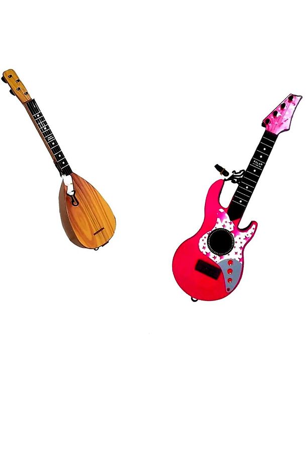 Saz Bağlama Oyuncak+Kutulu Elektro Gitar 2 SET UYN SETİ EL BECERİSİ COCUK OYUNCAK - 1