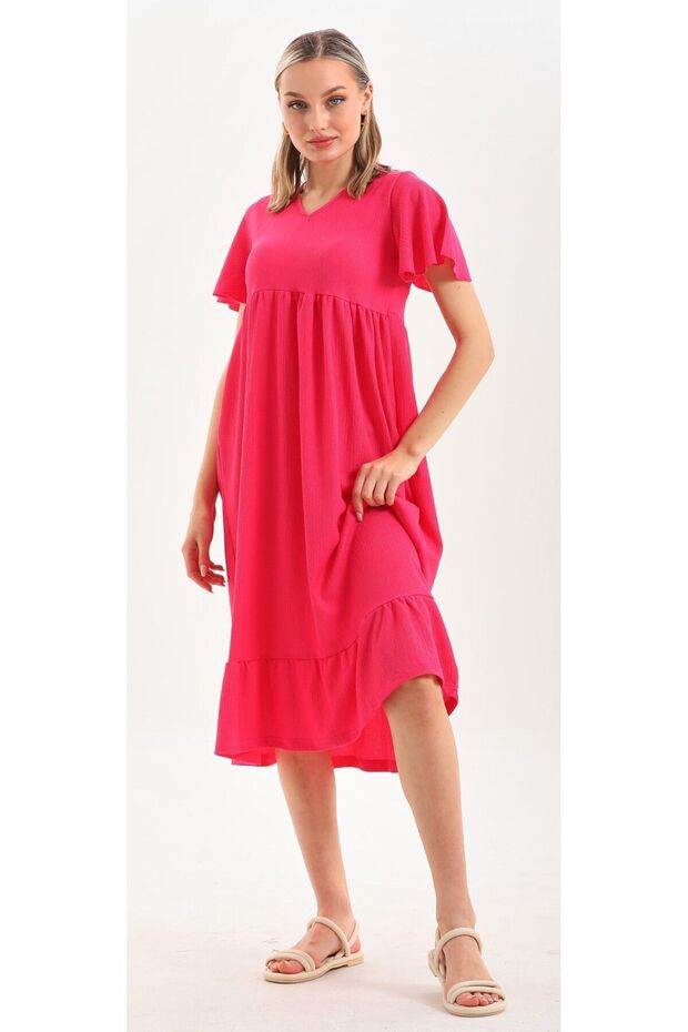 Rochie de damă roz cu mâneci fluture - 5