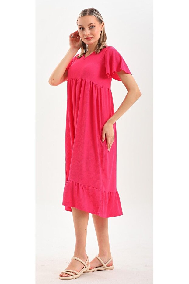 Rochie de damă roz cu mâneci fluture - 3