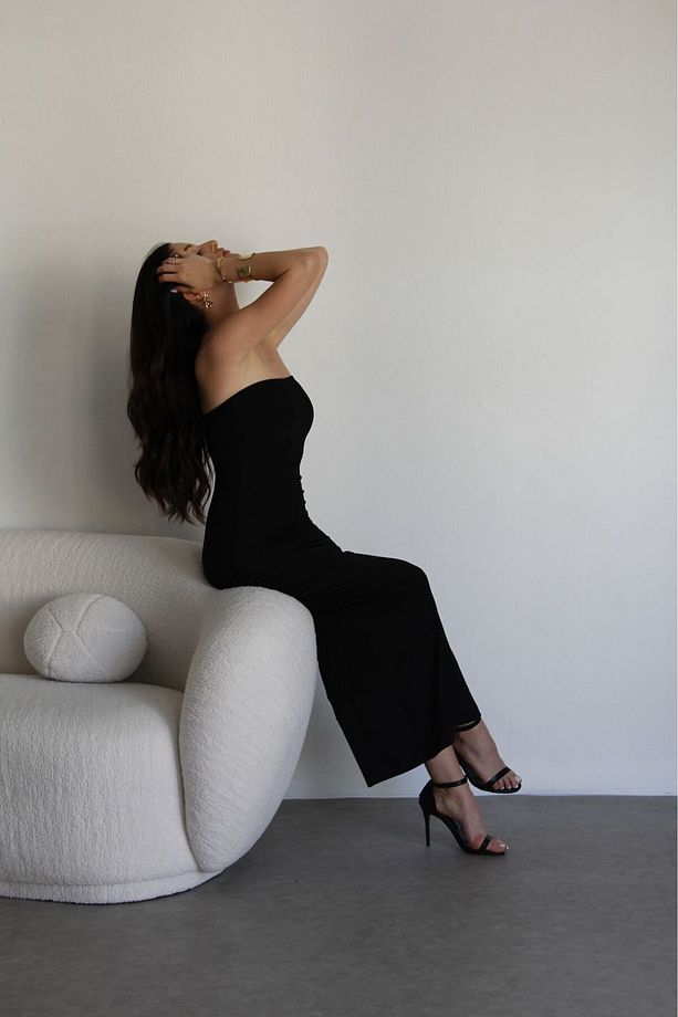 Julidress Siyah Straplez Yaka Midi Boy Nikah Nişan Davet Gece Elbisesi - 3