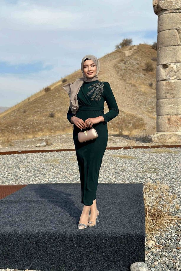 Orkide Abiye - Zümrüt Yeşili - 7