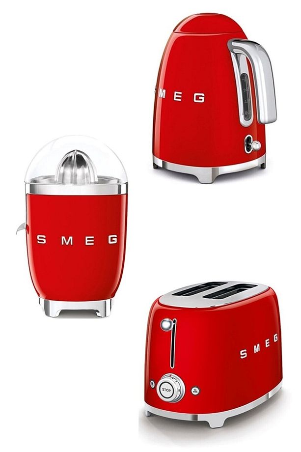 50's Style Kırmızı Kettle - 1x2 Ekmek Kızartma Makinesi Ve Narenciye Sıkacağı Seti Klf-tsf-cjf - 1