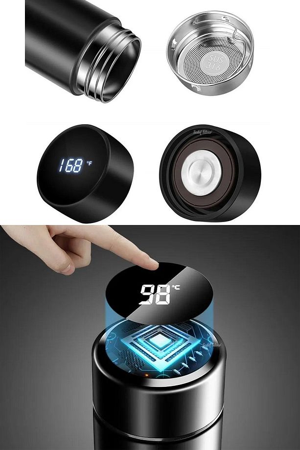 Kapağı Dereceli 450 mL Çelik Termos - Ofis, Kamp, Öğrenci, Küçük Termos Bardak - 7