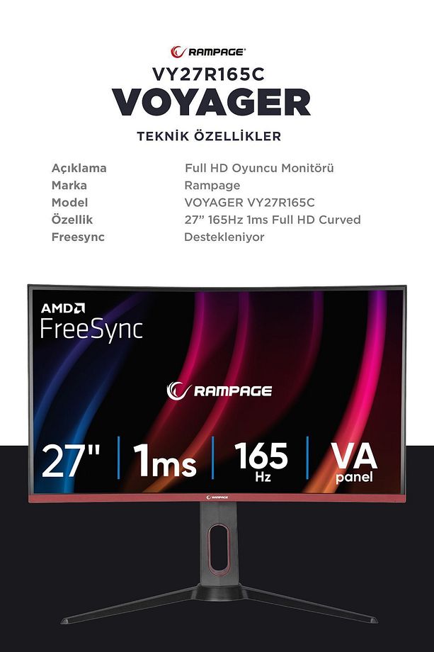 Voyager Vy27r165c 27" Inç 165hz 1ms Freesync Pivot Curved Oyuncu Monitörü - 8
