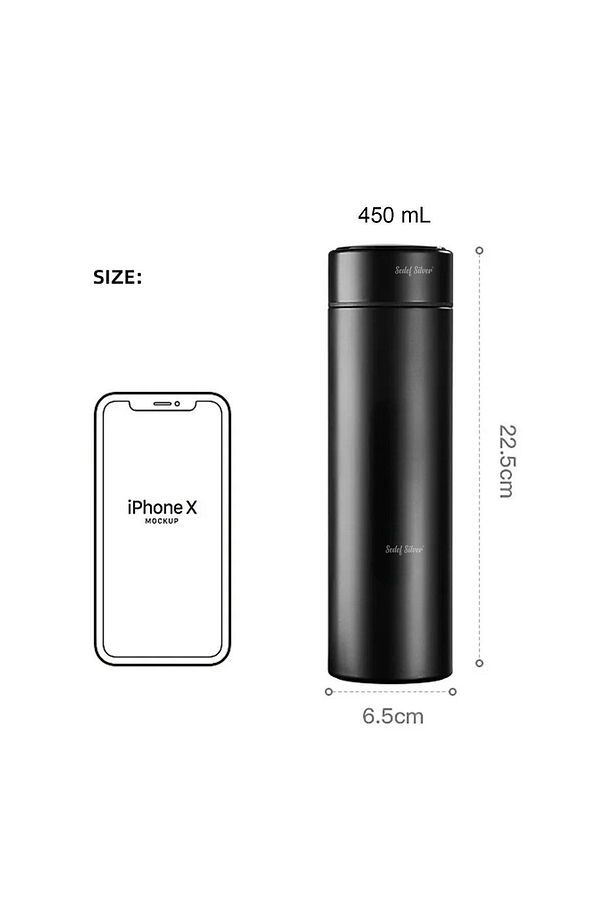 Kapağı Dereceli 450 mL Çelik Termos - Ofis, Kamp, Öğrenci, Küçük Termos Bardak - 6