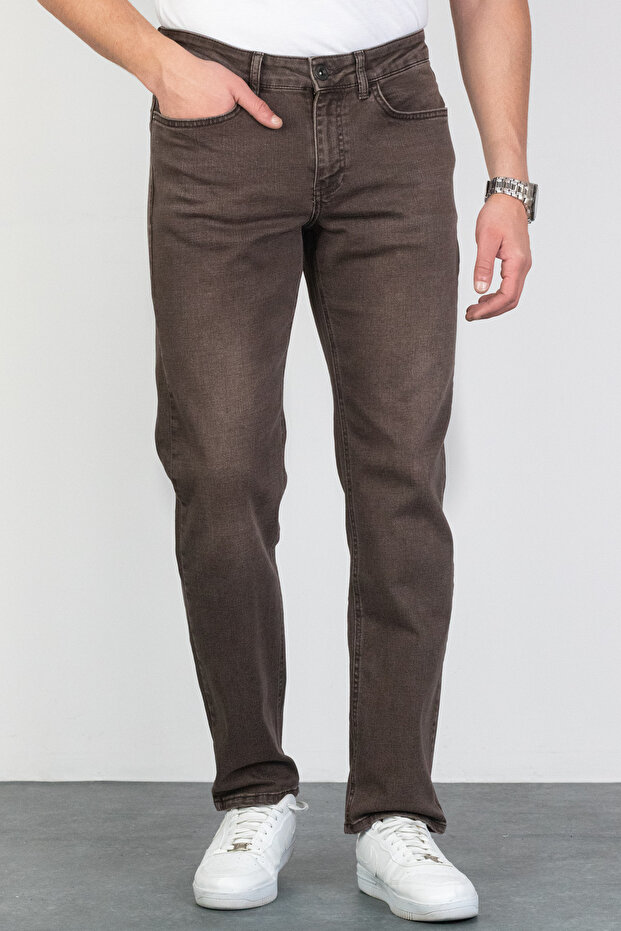Men's Brown Regular Fit Relaxed Fit Stretchy Lycra Denim Jeans Jeans HLTHE001979