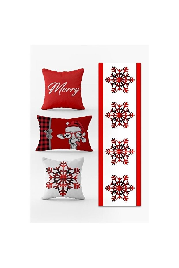 New Year's Themed 3-Piece Throw Pillow Cover and Runner - Set of 4