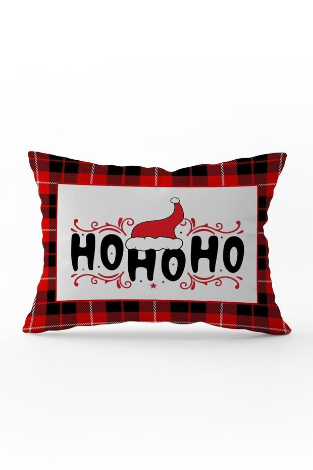New Year's Themed Plaid Patterned Velvet Throw Pillow Cover with Ho Ho Ho