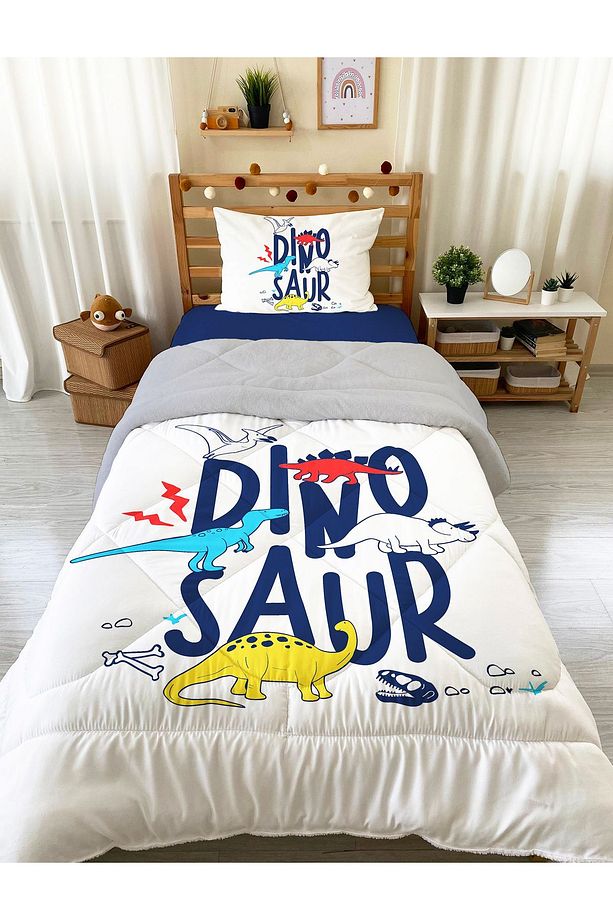 Dinazor Desenli Tek Kişilik 160x220 Cm Wellsoft Çift Taraflı Silikon Yorgan Ve Uyku Seti - 1