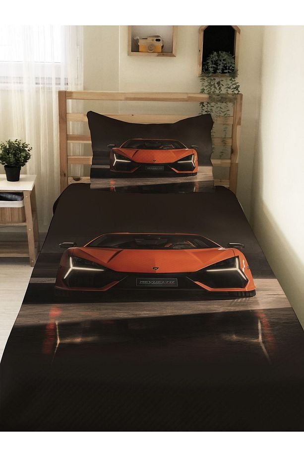 Spor Araba Desenli Genç Ve Çocuk Baskılı Tek Kişilik Pike Takımı 160x230 Renkli - 1