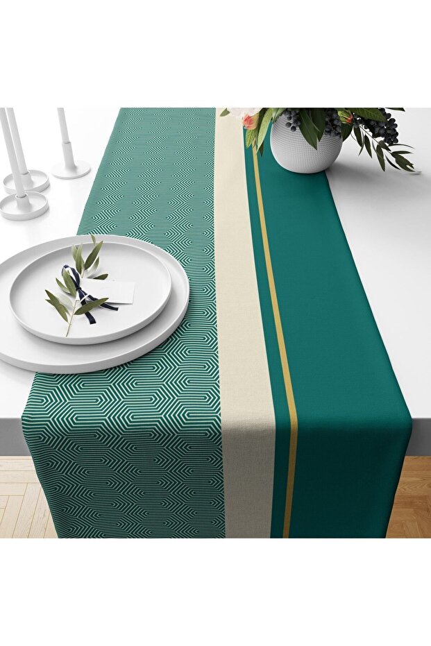 Turquoise Pattern Velvet Runner - 1