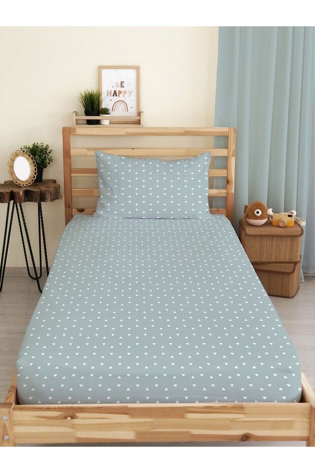 Triangle Patterned Printed Single Elastic Sheet Set - 1