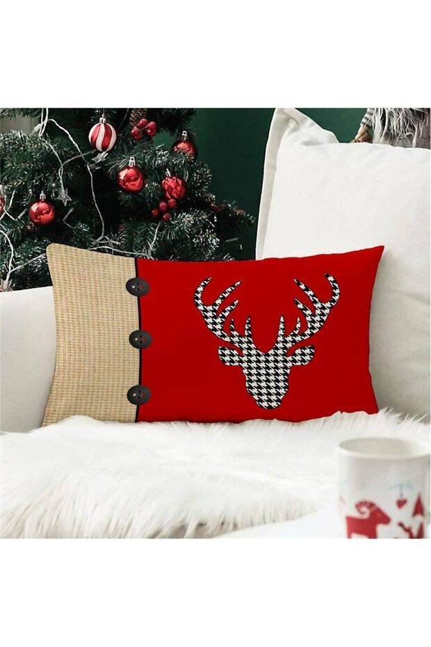 New Year's Special Deer Patterned Rectangular Throw Pillow Cover - 1