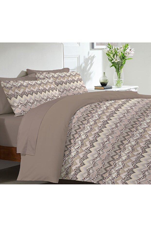 Modern Pattern Printed Double 200x220 Cm 2 Pieces 50x70cm Duvet Cover Set - Brown