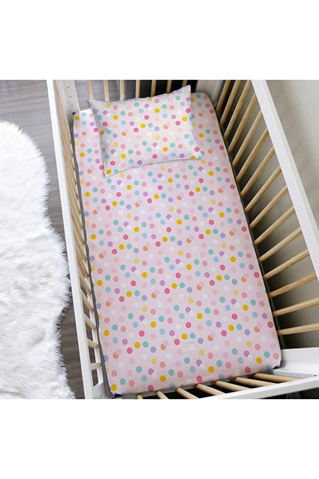 Polka Dot Pattern Printed Baby Size Elastic Sheet Set Pink