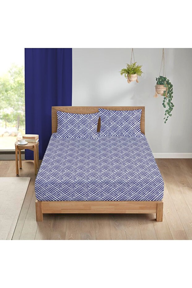 Geometric Pattern Printed Double Sheet Set 160x200 Cm - Blue