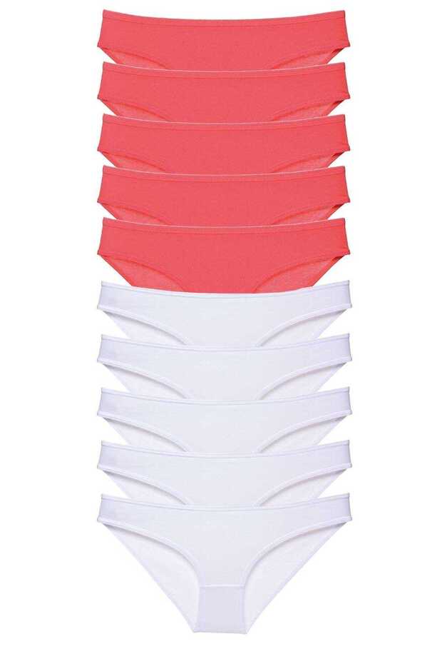 10 Pieces Eco Set Lycra Women's Slip Panties Fuchsia White