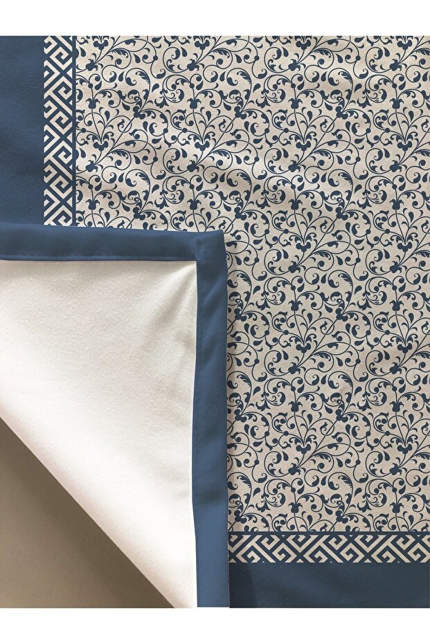 Floral Patterned Tablecloth Navy Blue - 2