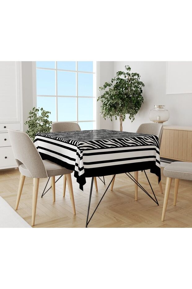 Modern Black Patterned Tablecloth White