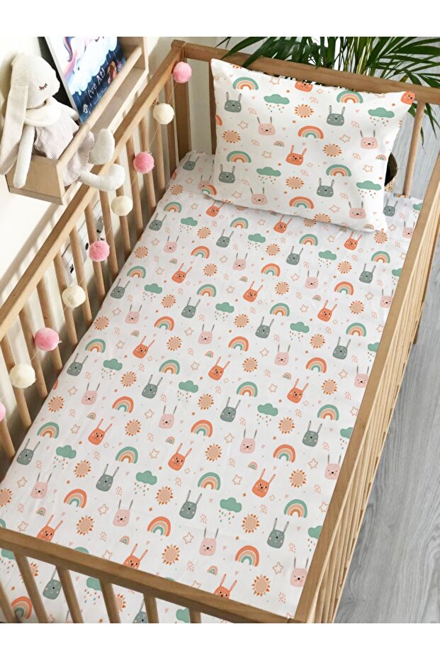Rabbit Pattern Printed Baby Size Elastic Sheet Set